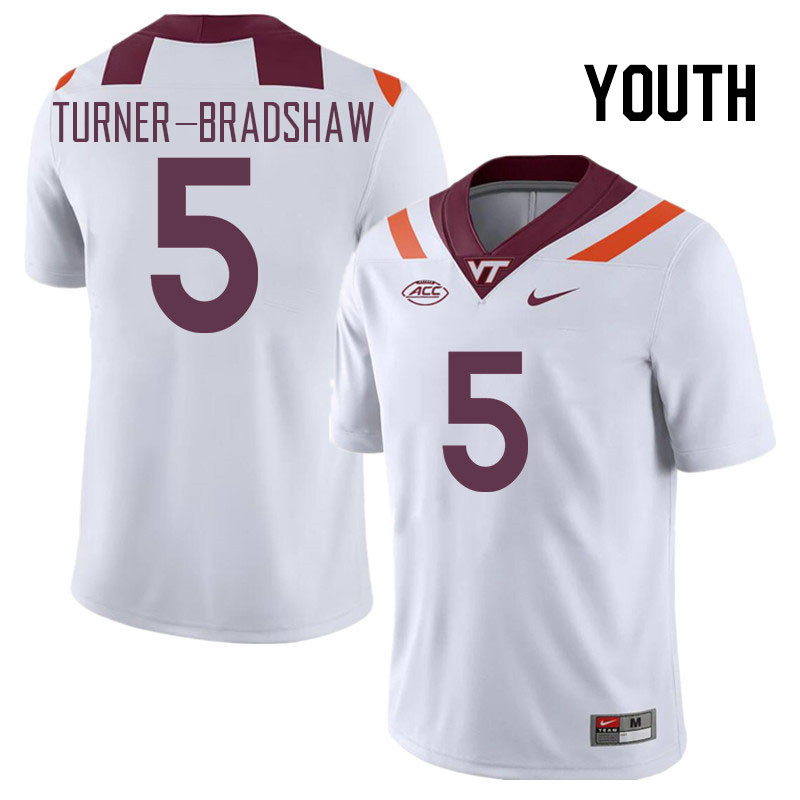 Youth #5 Xayvion Turner-Bradshaw Virginia Tech Hokies College Football Jerseys Stitched Sale-White - Click Image to Close